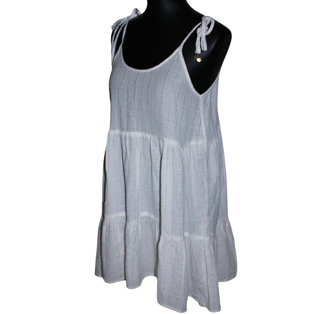 Aerie White Gold Stripe Tiered Tie Strap Mini Dress XS